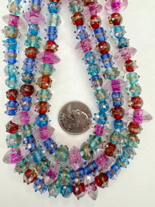 mixed color inside lined motif, vintage look glass, 9-15mm shape mix, 15