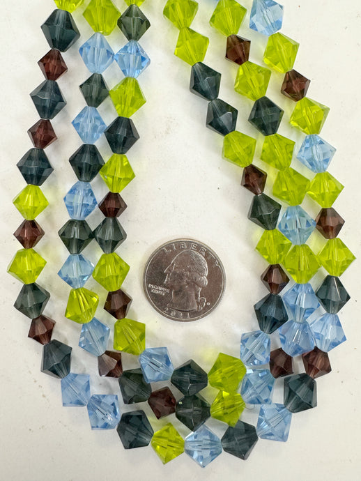 mixed color single color motif, vintage look glass, 7-10mm bicone mix, 15