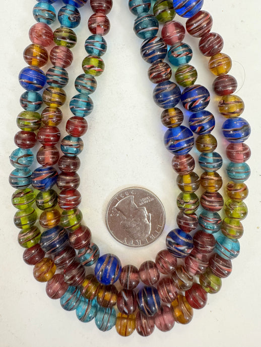mixed color swirl motif, vintage look glass, 8-10mm round mix, 15