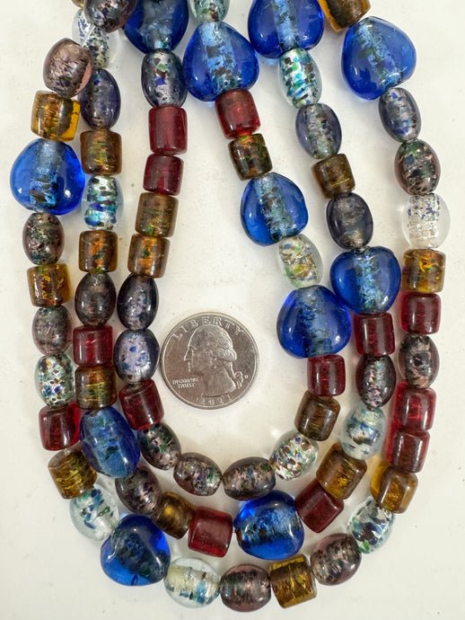 mixed color metallic inside lined motif, vintage look glass, 9-17mm shape mix, 15