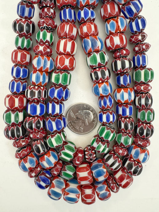 mixed color chevron motif, vintage look glass, 10-14mm rondelle barrel  mix, 15