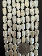 luster slightly off white, vintage stock fresh water pearl, 16x8x4mm pointed rectangle size mix, 15.5" strand,  standard pearl size hole, SOLD PER STRAND