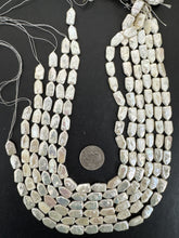 luster slightly off white, vintage stock fresh water pearl, 16x8x4mm pointed rectangle size mix, 15.5" strand,  standard pearl size hole, SOLD PER STRAND