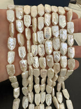 luster slightly off white, vintage stock fresh water pearl, 16x8x4mm pointed rectangle size mix, 15.5" strand,  standard pearl size hole, SOLD PER STRAND