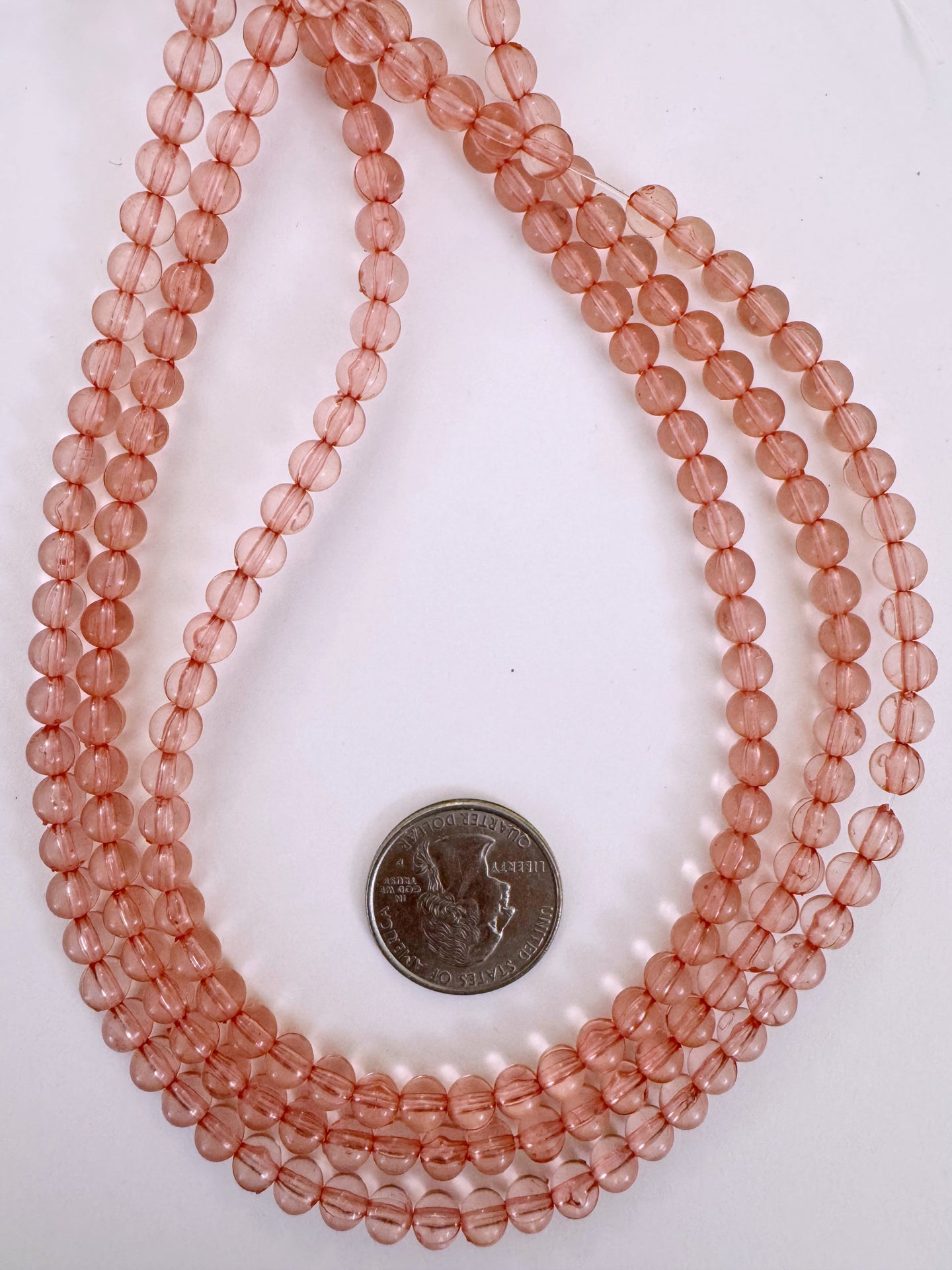 dark pale red peach, single color, vintage look acrylic, 6mm round, 15