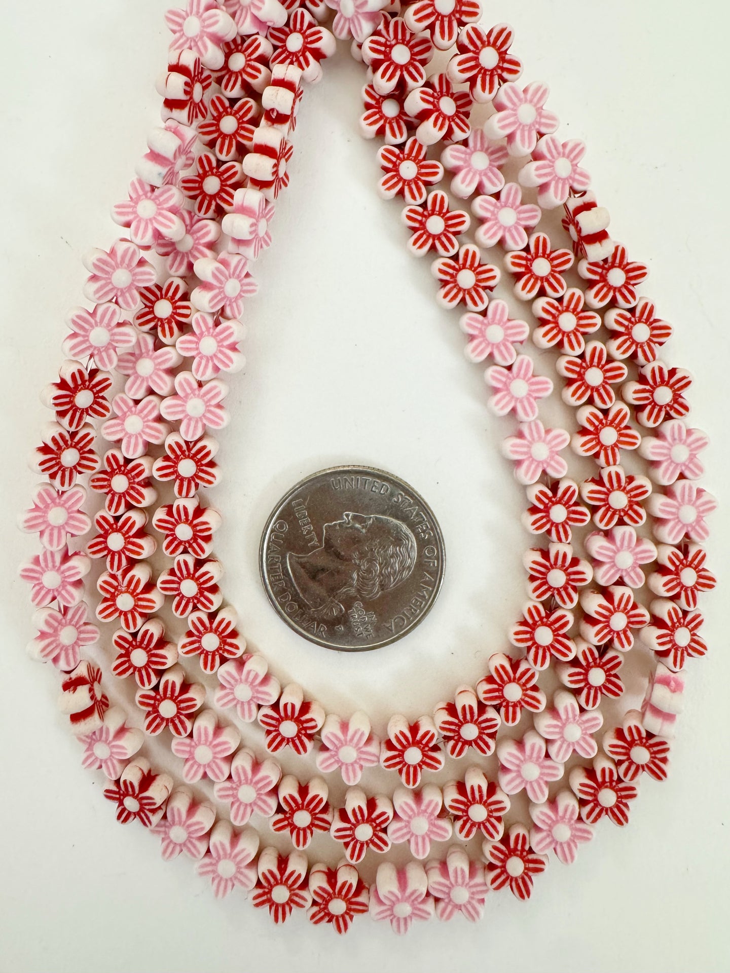 matte pink white red mix, flower motif,  carved design, vintage look acrylic, 8x8x3mm carved flower, 15