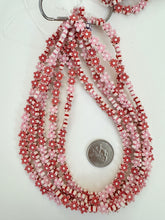 matte pink white red mix, flower motif,  carved design, vintage look acrylic, 8x8x3mm carved flower, 15" strand, sold per strand