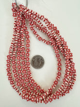 matte red white, flower motif,  carved design, vintage look acrylic, 8x8x3mm carved flower, 15" strand, sold per strand