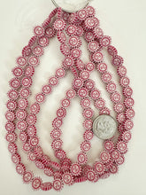 matte dark pale magenta pink white, sun face motif,  carved design, vintage look acrylic, 12x12x3mm carved sun face, 15" strand, sold per strand