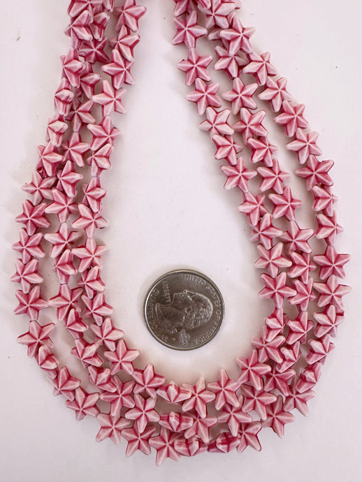 matte dark pale magenta pink white, star motif,  carved design, vintage look acrylic, 10x10x3mm carved star, 15