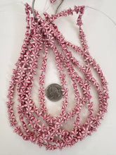 matte dark pale magenta pink white, star motif,  carved design, vintage look acrylic, 10x10x3mm carved star, 15" strand, sold per strand