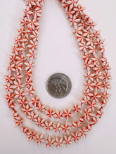 matte dark red orange white, star motif,  carved design, vintage look acrylic, 10x10x3mm carved star, 15" strand, sold per strand
