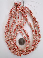 matte dark red orange white, star motif,  carved design, vintage look acrylic, 10x10x3mm carved star, 15" strand, sold per strand