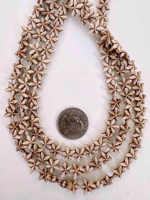 matte brown white, star motif, carved design,  vintage look acrylic, 10x10x3mm carved star, 15