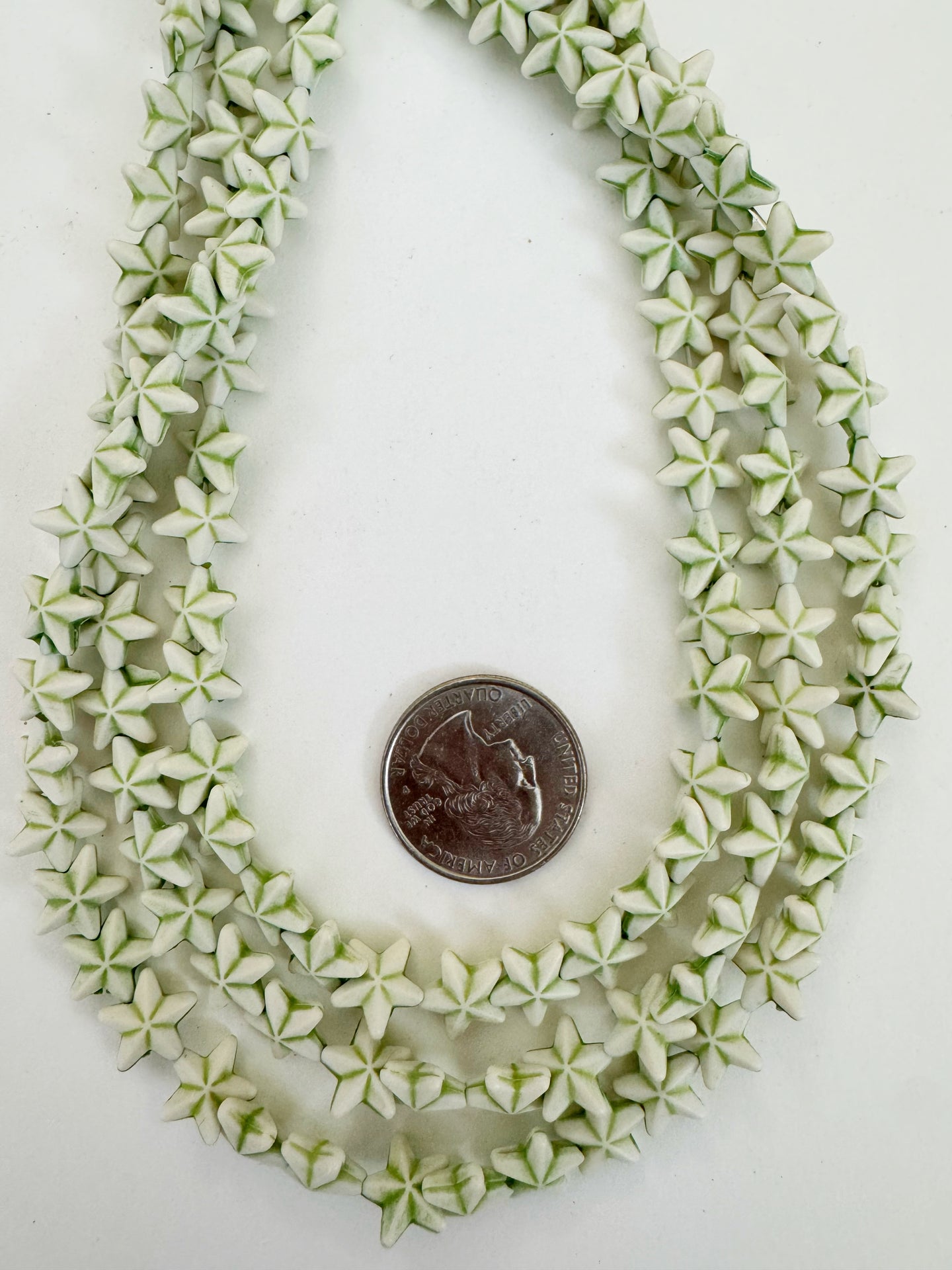 matte celery green white, star motif,  carved design, vintage look acrylic, 10x10x3mm carved star, 15