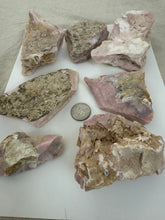 raw and unfinished natural pink opal, 2.24 pound 7 piece lot, for lapidary or mineral sample display use, no holes