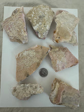 raw and unfinished natural pink opal, 2.24 pound 7 piece lot, for lapidary or mineral sample display use, no holes