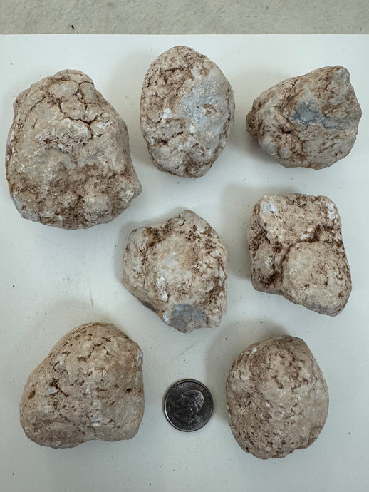 raw and unfinished angelite quartz, 2.10 pound 7 piece lot, for lapidary or mineral sample display use, no holes