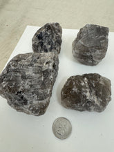 raw and unfinished smokey quartz, 2.16 pound 4 piece lot, for lapidary or mineral sample display use, no holes