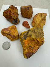 raw and unfinished realgar orpiment, 2.24 pound 6 piece lot, for lapidary or mineral sample display use, no holes
