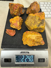 raw and unfinished realgar orpiment, 2.24 pound 6 piece lot, for lapidary or mineral sample display use, no holes