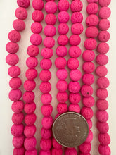 color enhanced lava rock: warm hot pink, 8mm round, 15" strand, SOLD PER STRAND
