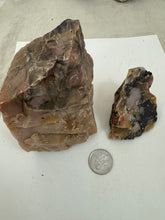 raw and unfinished rhodonite, 2.32 pound 2 piece lot, for lapidary or mineral sample display use, no holes