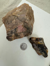 raw and unfinished rhodonite, 2.32 pound 2 piece lot, for lapidary or mineral sample display use, no holes