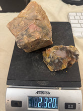 raw and unfinished rhodonite, 2.32 pound 2 piece lot, for lapidary or mineral sample display use, no holes