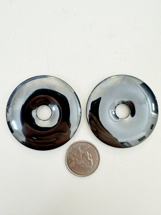 hematite, 50mm thick donut pendant, 2 donut lot