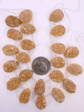 pale dark champagne orange coated druzy quartz, 18x13x7mm top drilled teardrop pendant, 11 piece strand, sold per strand