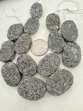 dark gray enhanced top side druzy quartz, 30x22mm oval, 7 piece strand, sold per strand