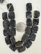 black coated druzy quartz, 19x13x7mm rectangle, 11 piece strand, sold per strand