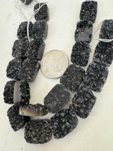 black coated druzy quartz, 19x13x7mm rectangle, 11 piece strand, sold per strand