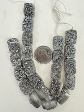 antique silver coated druzy quartz, 19x13x7mm rectangle, 11 piece strand, sold per strand