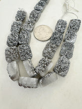 antique silver coated druzy quartz, 19x13x7mm rectangle, 11 piece strand, sold per strand