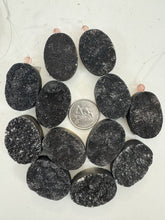 black coated druzy quartz, 35x25x11mm oval, 6 piece strand, sold per strand