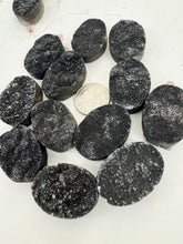 black coated druzy quartz, 35x25x11mm oval, 6 piece strand, sold per strand