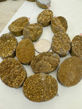 antique gold coated druzy quartz, 35x25x11mm oval, 6 piece strand, sold per strand