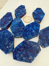 dark electric blue coated druzy quartz, 50x36x10mm hexagon, 4 piece strand, sold per strand, may have edge of surface wear