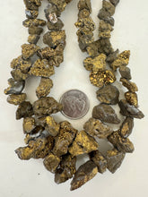 antique gold coated druzy quartz, 7-25mm rough nugget, 15" strand, sold per strand, may have edge or surface wear