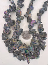 dark gray pink purple green yellow coated druzy quartz, 7-25mm rough nugget, 15" strand, sold per strand, may have edge or surface wear