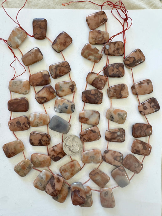 red brown jasper, 26x17x6mm trapezoid pendant , approx 16pc strand, 3 strand closeout lot