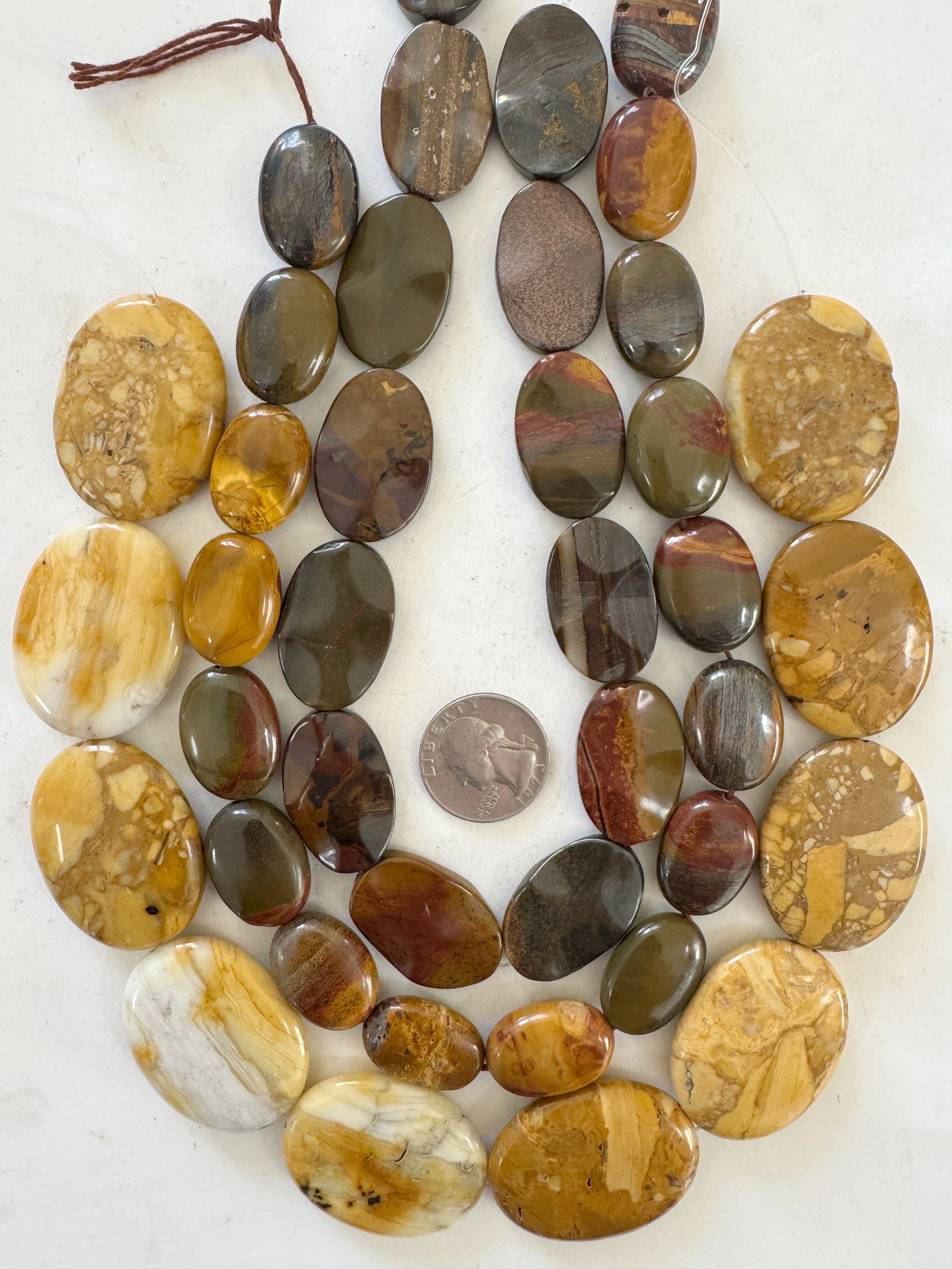 red wooden jasper, yellow jasper, 25-39mm oval and wavy oval mix, 3 strand closeout lot