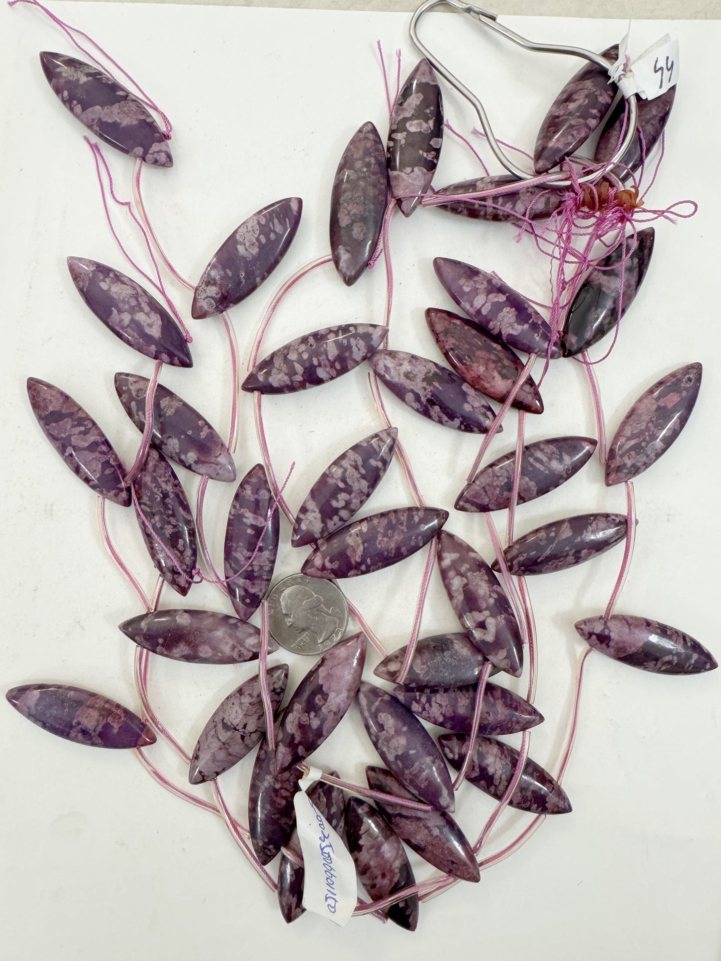 purple color enhanced lotus jasper, 44x15x8mm rectangle , approx 9pc strand, 4 strand closeout lot