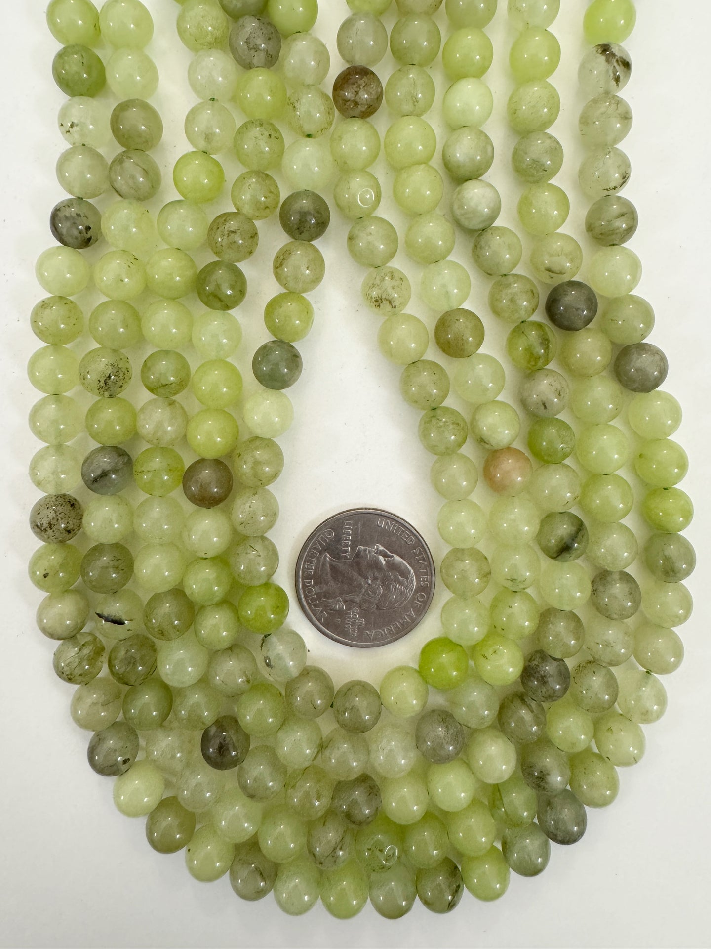 bright lime green enhanced quartz, 8mm round, 15