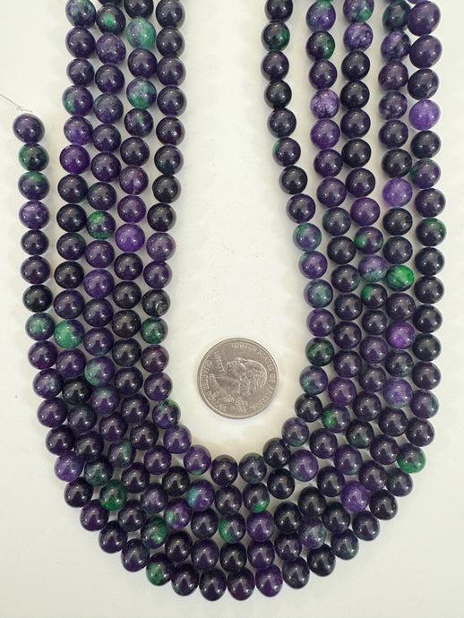 purple mint green enhanced quartz, 8mm round, 15