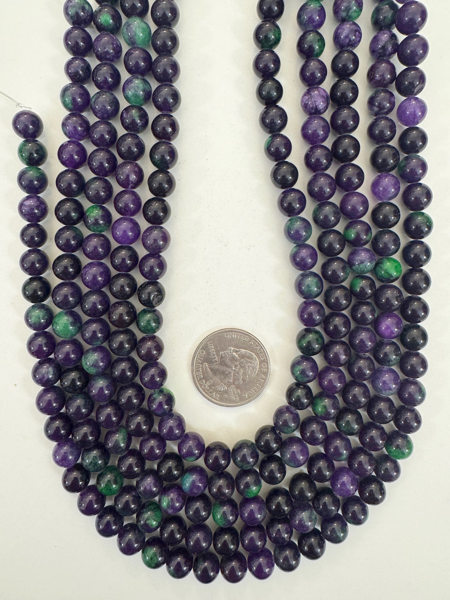 purple mint green enhanced quartz, 8mm round, 15