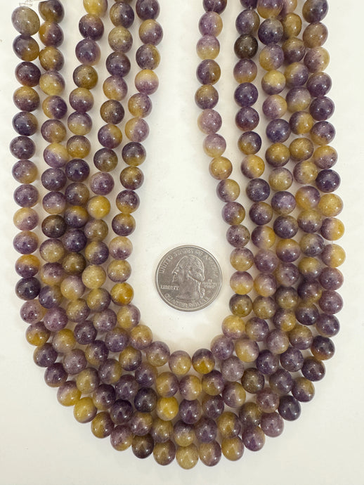 dark purple yellow enhanced quartz, 8mm round, 15