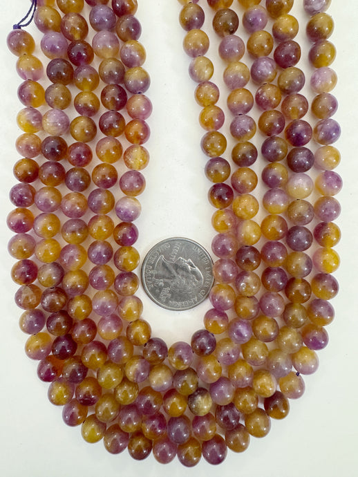 grape purple yellow enhanced quartz, 8mm round, 15